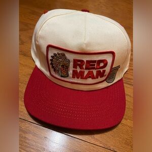 Vintage Red Man Chewing Tobacco Red Snapback Patch Trucker Hat /Cap -Made In USA